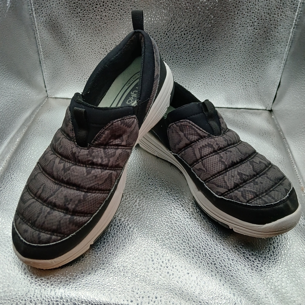 Ryka Black and Gray Slip-On Loafers with Quilted Design
